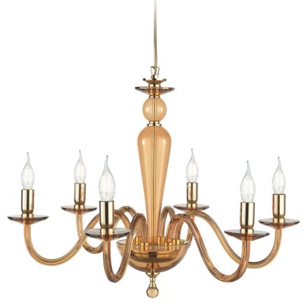 Classic 6 Lights Chandelier in Handmade Italian Glass and Metal - Oliver Viadurini