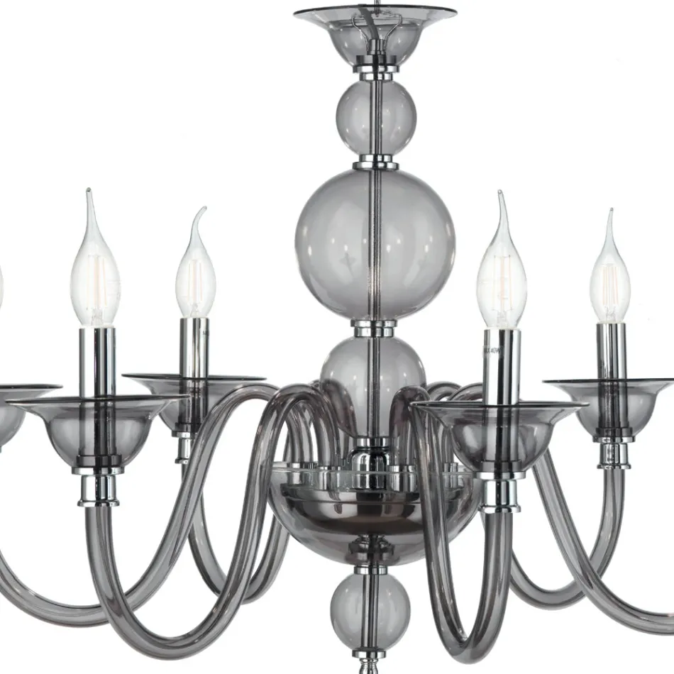 Classic Chandelier 6 Lights Smoked Glass Handmade Italian and Metal - Memore Viadurini