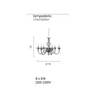 Classic Chandelier 6 Lights Smoked Glass Handmade Italian and Metal - Memore Viadurini