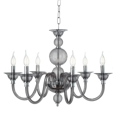 Classic Chandelier 6 Lights Smoked Glass Handmade Italian and Metal - Memore Viadurini