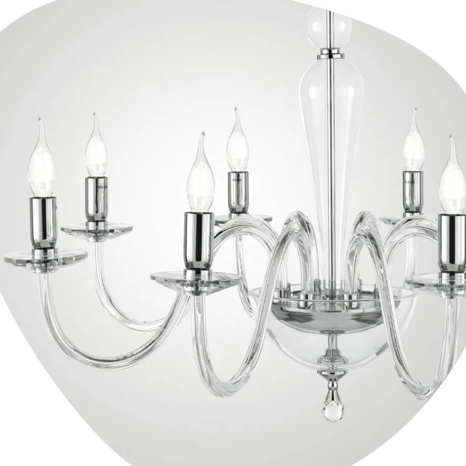Classic Chandelier 8 Lights in Handmade Italian Glass and Metal - Oliver Viadurini