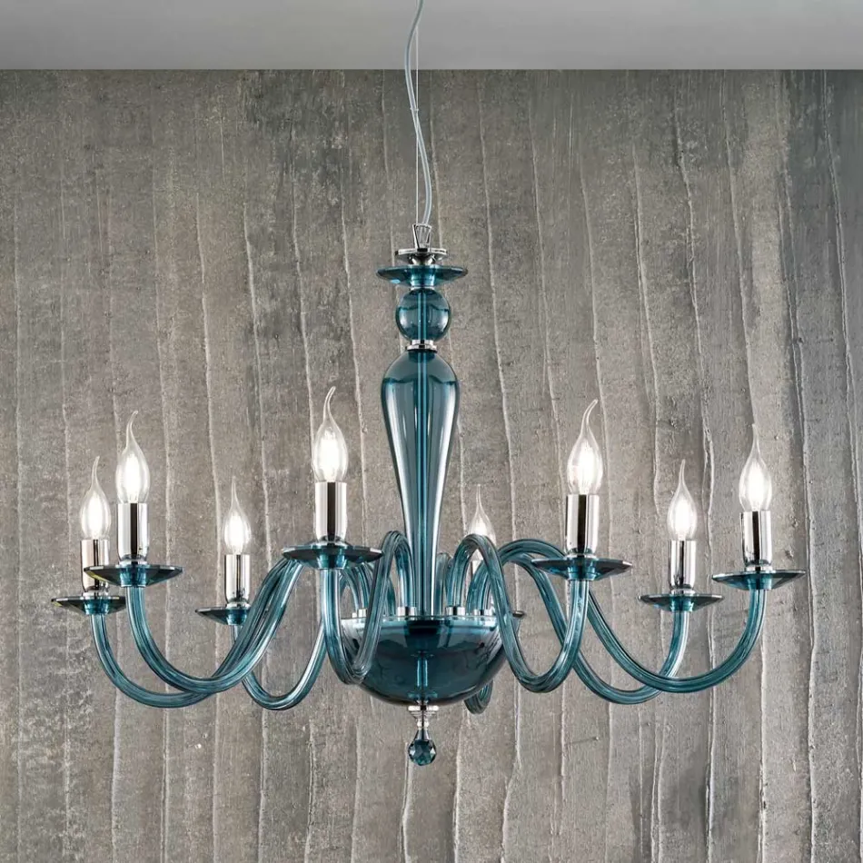 Classic Chandelier 8 Lights in Handmade Italian Glass and Metal - Oliver Viadurini