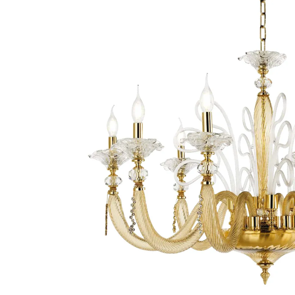 Classic Chandelier 8 Lights Blown Glass Floral Details - Bluminda Viadurini