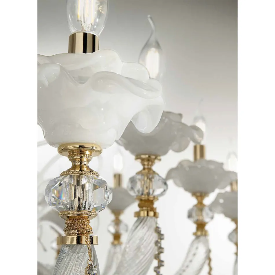 Classic Chandelier 8 Lights Blown Glass Floral Details - Bluminda Viadurini