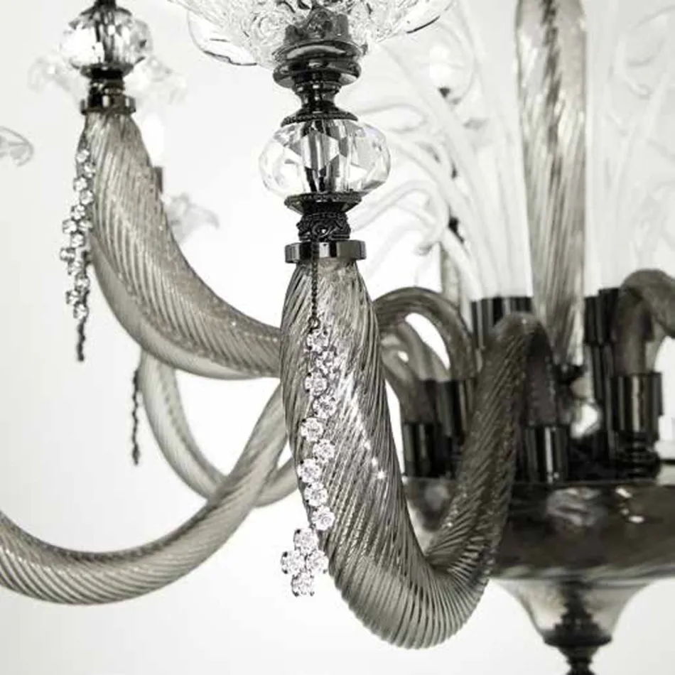 Classic Chandelier 8 Lights Blown Glass Floral Details - Bluminda Viadurini