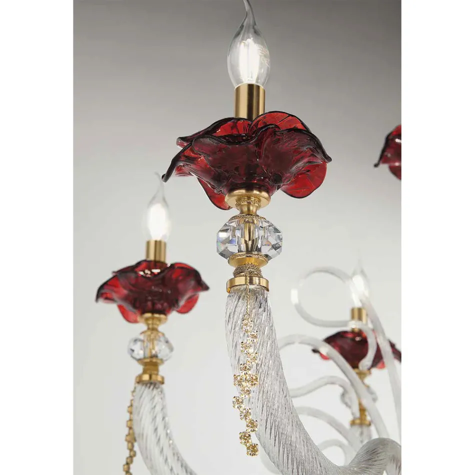 Classic Chandelier 8 Lights Blown Glass Floral Details - Bluminda Viadurini