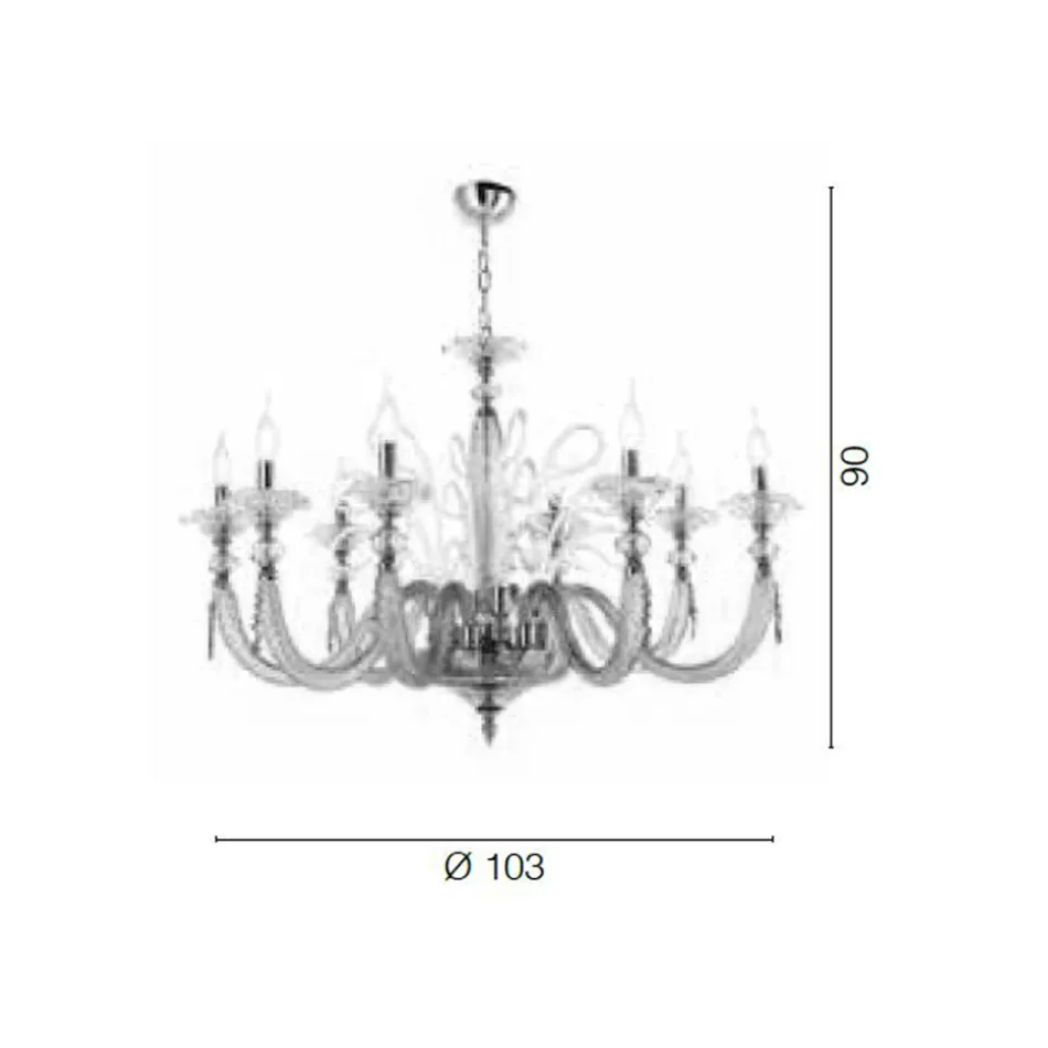 Classic Chandelier 8 Lights Blown Glass Floral Details - Bluminda Viadurini