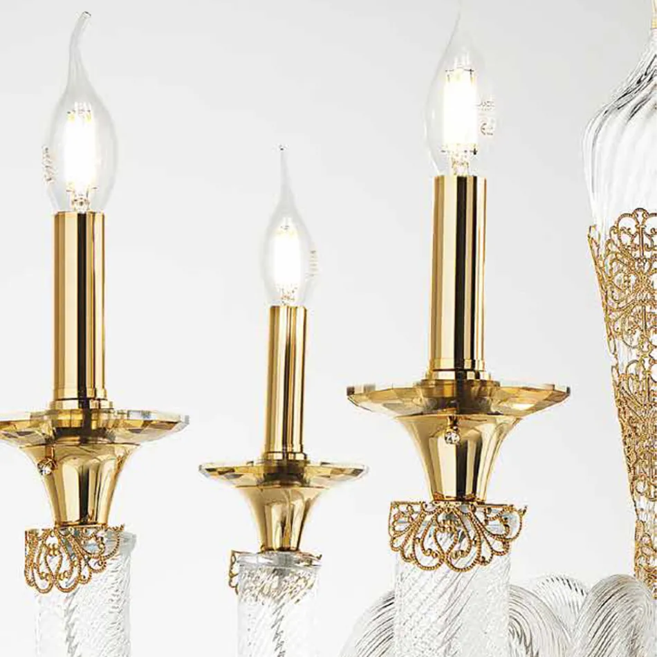 Classic 8 Lights Chandelier in Artisan Glass and Crystals - Magrena Viadurini