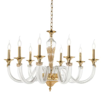 Classic 8 Lights Chandelier in Artisan Glass and Crystals - Magrena Viadurini