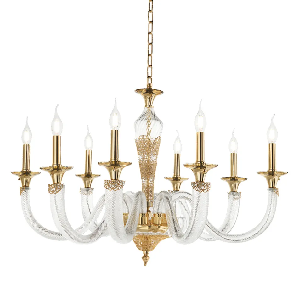 Classic 8 Lights Chandelier in Artisan Glass and Crystals - Magrena Viadurini