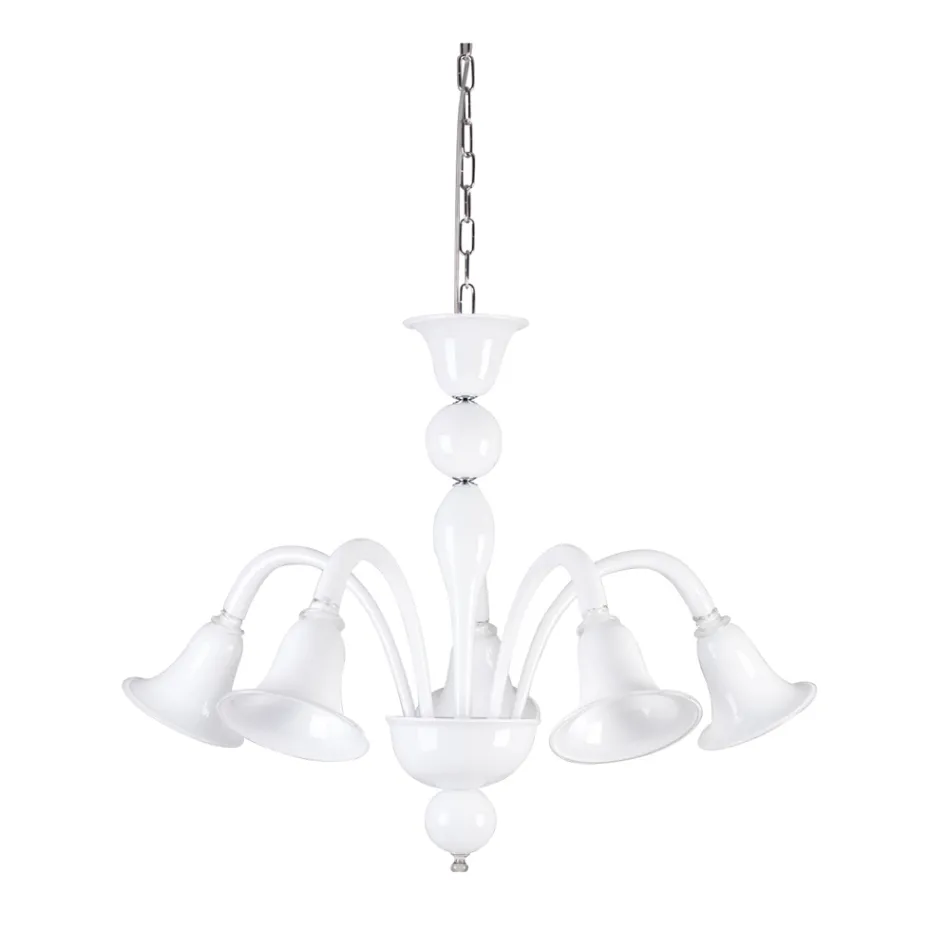 Classic Artisan Chandelier in Blown White Venetian Glass - Elsa Viadurini