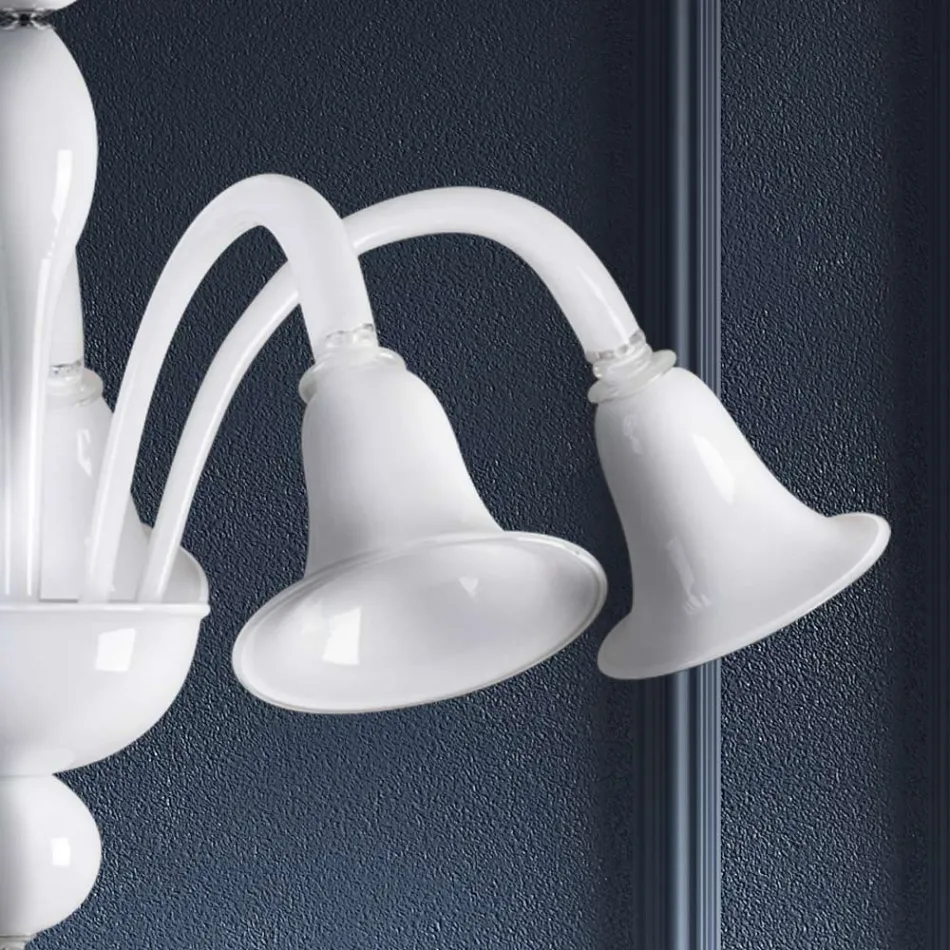 Classic Artisan Chandelier in Blown White Venetian Glass - Elsa Viadurini