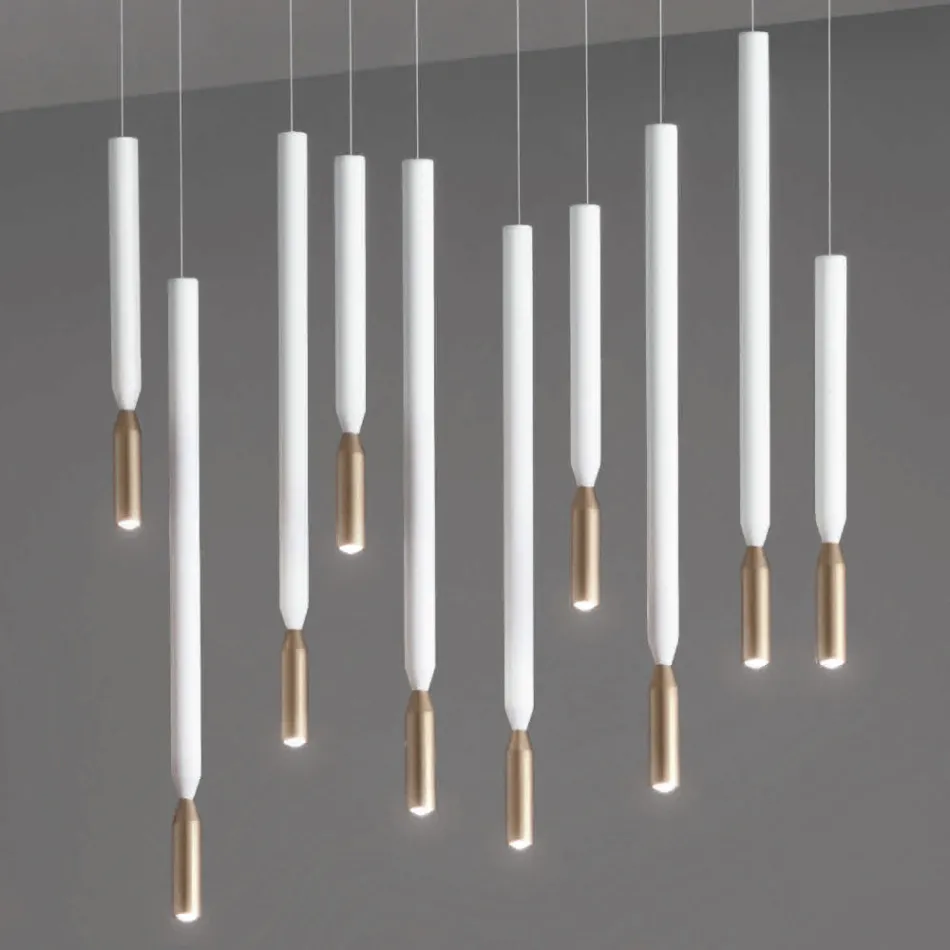 Chandelier with 10 LED Lights in Painted Metal and Adjustable Cables - Larch Viadurini