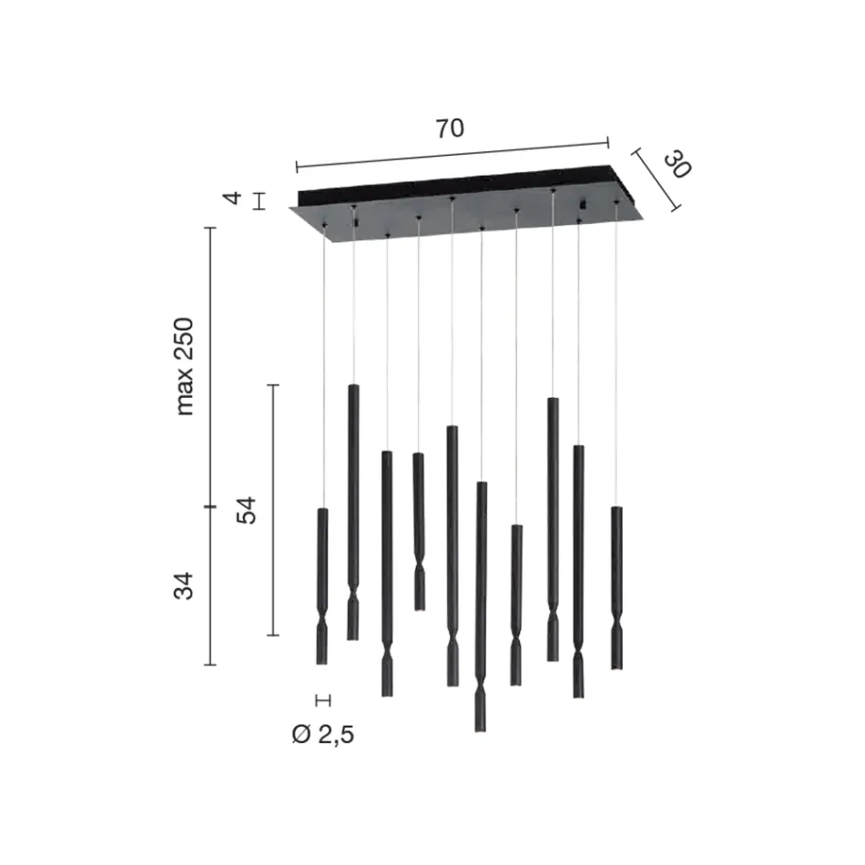 Chandelier with 10 LED Lights in Painted Metal and Adjustable Cables - Larch Viadurini