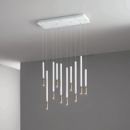 Chandelier with 10 LED Lights in Painted Metal and Adjustable Cables - Larch Viadurini