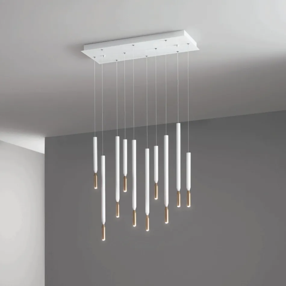 Chandelier with 10 LED Lights in Painted Metal and Adjustable Cables - Larch Viadurini