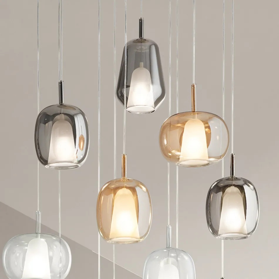 Chandelier with 12 Lights in Glass and Transparent Wire Made in Italy - Trilly Viadurini