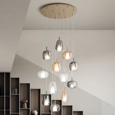 Chandelier with 12 Lights in Glass and Transparent Wire Made in Italy - Trilly Viadurini