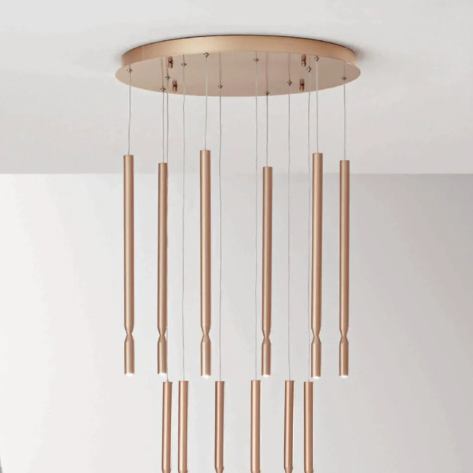 Chandelier with 12 LED Lights in Painted Metal and Adjustable Cables - Larch Viadurini