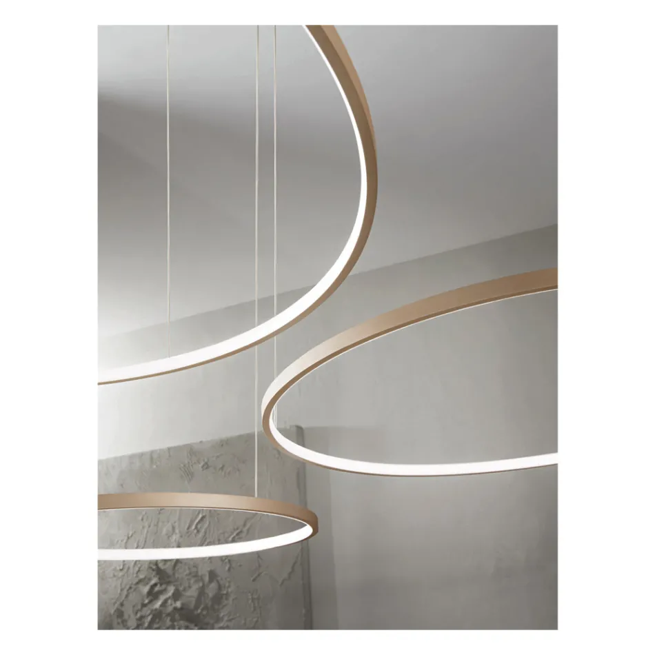 Chandelier with 2 or 3 Horizontal Roronde LED Lights in Painted Metal - Mulberry Viadurini