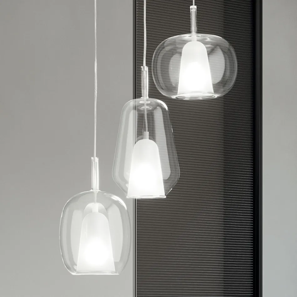 Chandelier with 3 Diffusers in Transparent Blown Glass Made in Italy - Trilly Viadurini