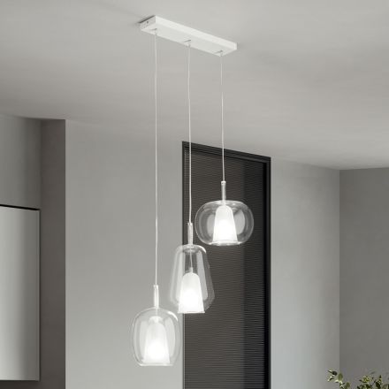 Chandelier with 3 Diffusers in Transparent Blown Glass Made in Italy - Trilly Viadurini
