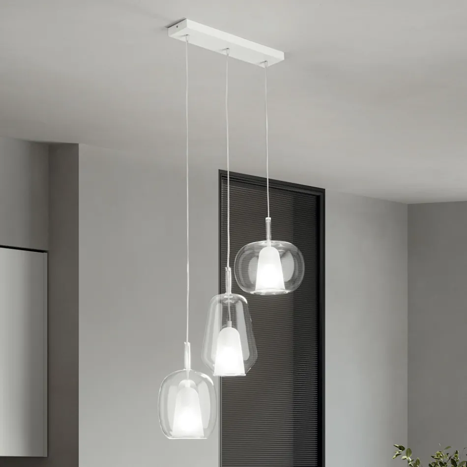 Chandelier with 3 Diffusers in Transparent Blown Glass Made in Italy - Trilly Viadurini