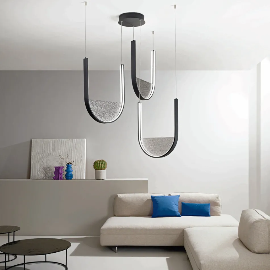 Chandelier with 3 LEDs with Removable Insert in Granulated Glass - Catalpa Viadurini