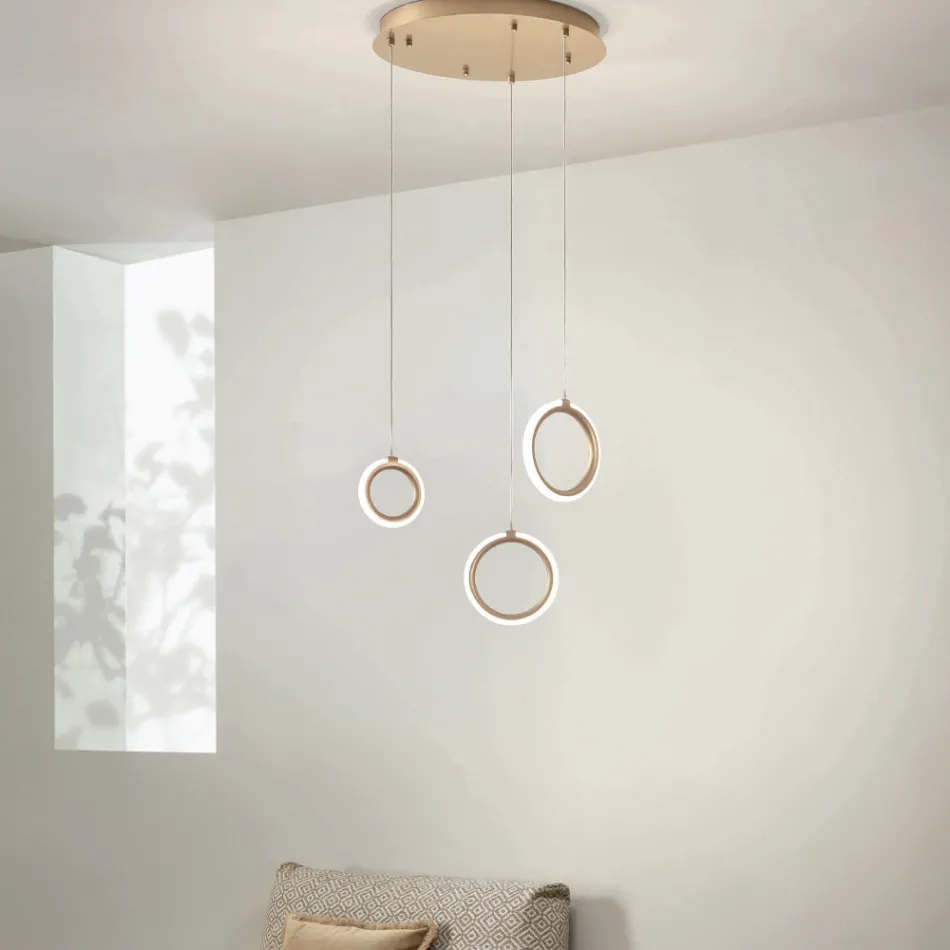 Chandelier with 3 LED Lights in Painted Metal and Optional Glass - Cedar Viadurini