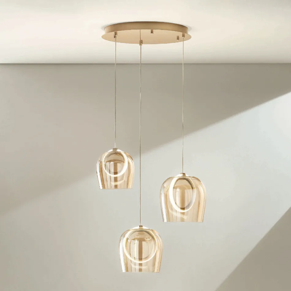 Chandelier with 3 LED Lights in Painted Metal and Optional Glass - Cedar Viadurini