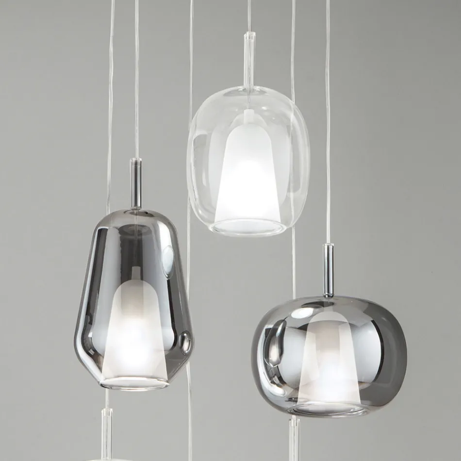 Chandelier with 6 Smoked and Transparent Glass Diffusers Made in Italy - Trilly Viadurini