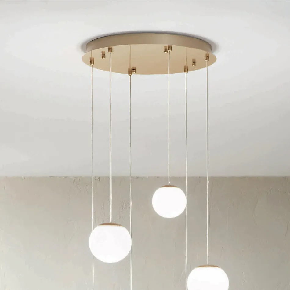 Chandelier with 6 LEDs Covered by Optional Glass and Base in Metal - Beech Viadurini