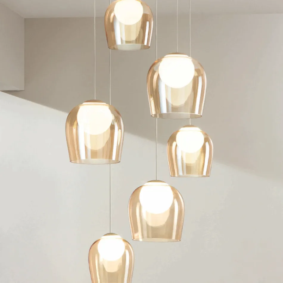 Chandelier with 6 LEDs Covered by Optional Glass and Base in Metal - Beech Viadurini