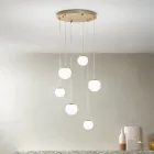 Chandelier with 6 LEDs Covered by Optional Glass and Base in Metal - Beech Viadurini