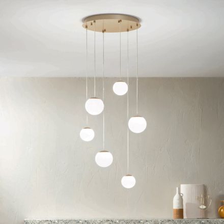 Chandelier with 6 LEDs Covered by Optional Glass and Base in Metal - Beech Viadurini