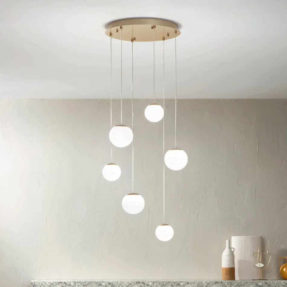 Chandelier with 6 LEDs Covered by Optional Glass and Base in Metal - Beech Viadurini