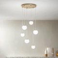 Chandelier with 6 LEDs Covered by Optional Glass and Base in Metal - Beech