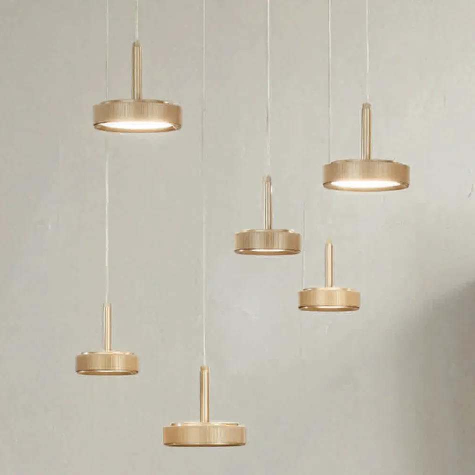 Chandelier with 6 LEDs and Round Base in Gold Painted Metal - Hornbeam Viadurini