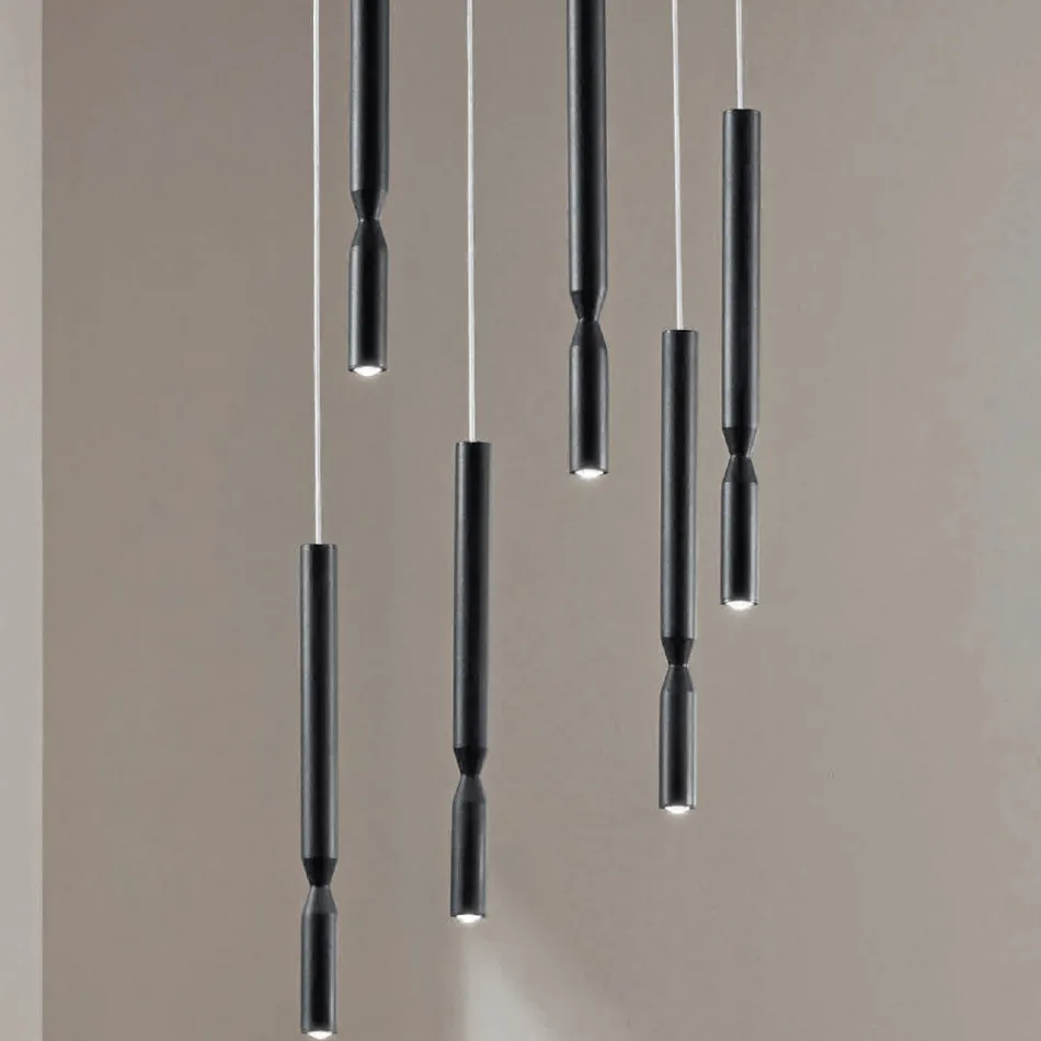 Chandelier with 6 LED Lights in Painted Metal and Adjustable Cables - Larch Viadurini