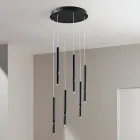 Chandelier with 6 LED Lights in Painted Metal and Adjustable Cables - Larch Viadurini