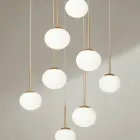Chandelier with 8 LEDs in Gold Painted Metal and Blown Glass - Ailanto Viadurini