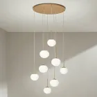 Chandelier with 8 LEDs in Gold Painted Metal and Blown Glass - Ailanto Viadurini