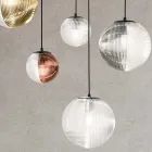 Chandelier with 8 Lights in Blown Glass in the Shape of a Sphere Made in Italy - Prilla Viadurini