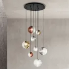 Chandelier with 8 Lights in Blown Glass in the Shape of a Sphere Made in Italy - Prilla Viadurini