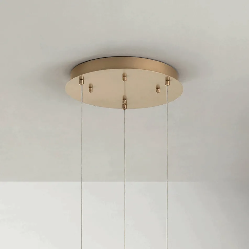 Chandelier with Round Base in Gold Painted Metal and LED Light - Hornbeam Viadurini