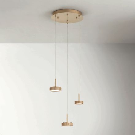 Chandelier with Round Base in Gold Painted Metal and LED Light - Hornbeam Viadurini