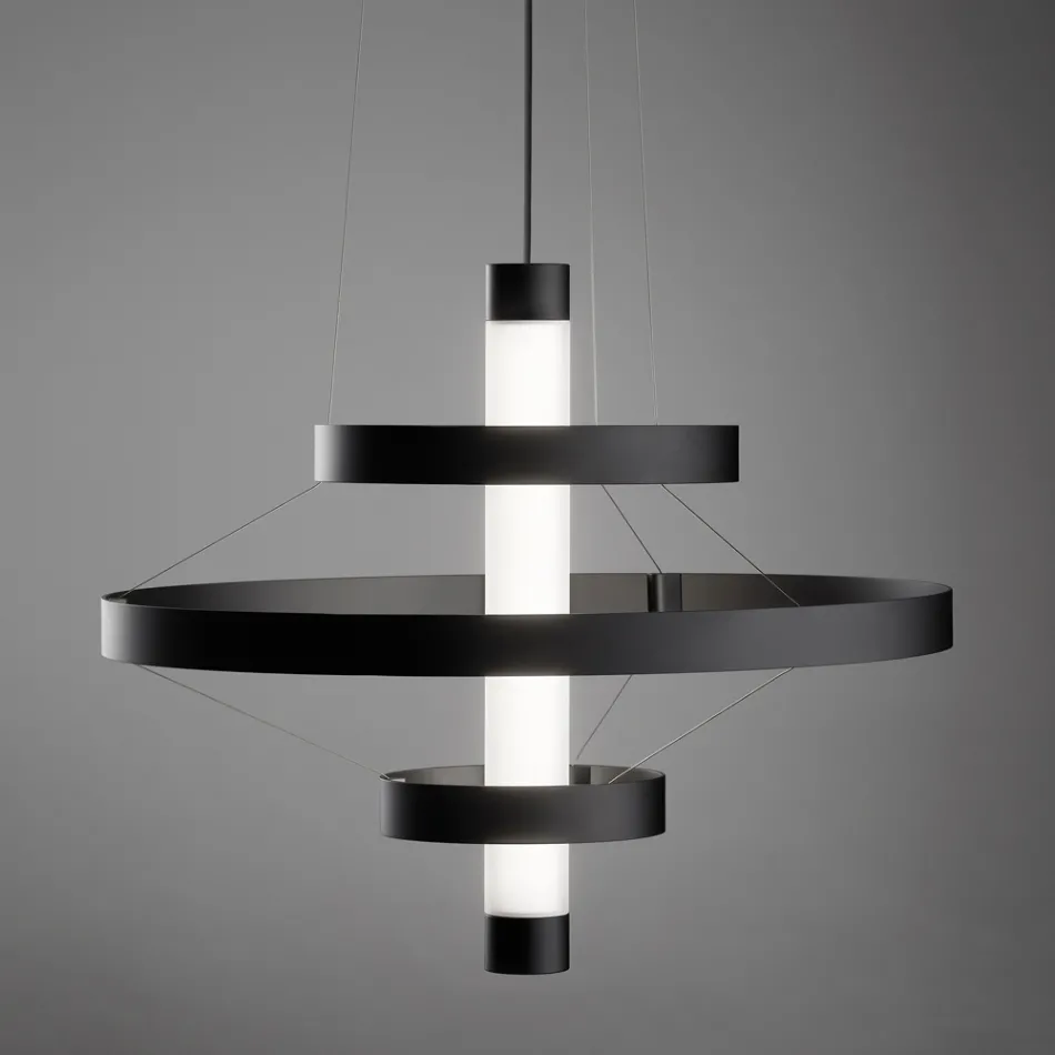 Chandelier with Glass Body and 3 Aluminium Circles - Clara Viadurini