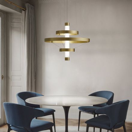 Chandelier with Glass Body and 3 Aluminium Circles - Clara Viadurini