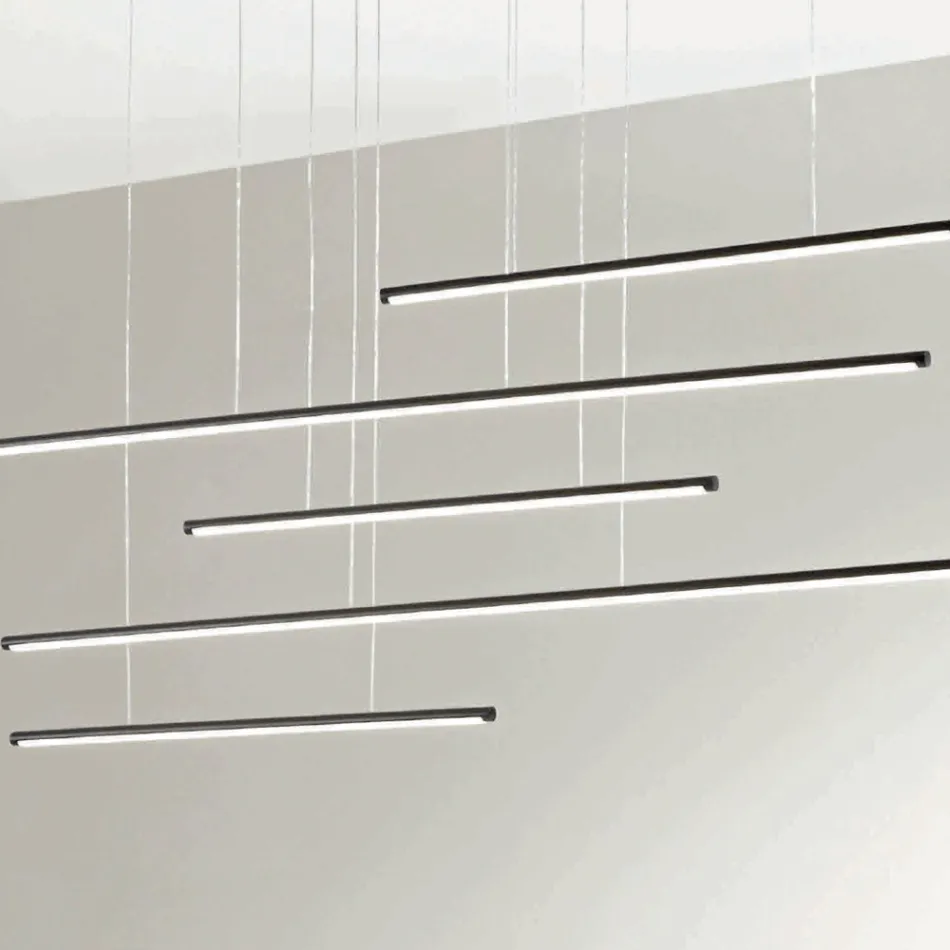 Chandelier with Horizontal LED Lights in Metal and Adjustable Cables - Orange Viadurini