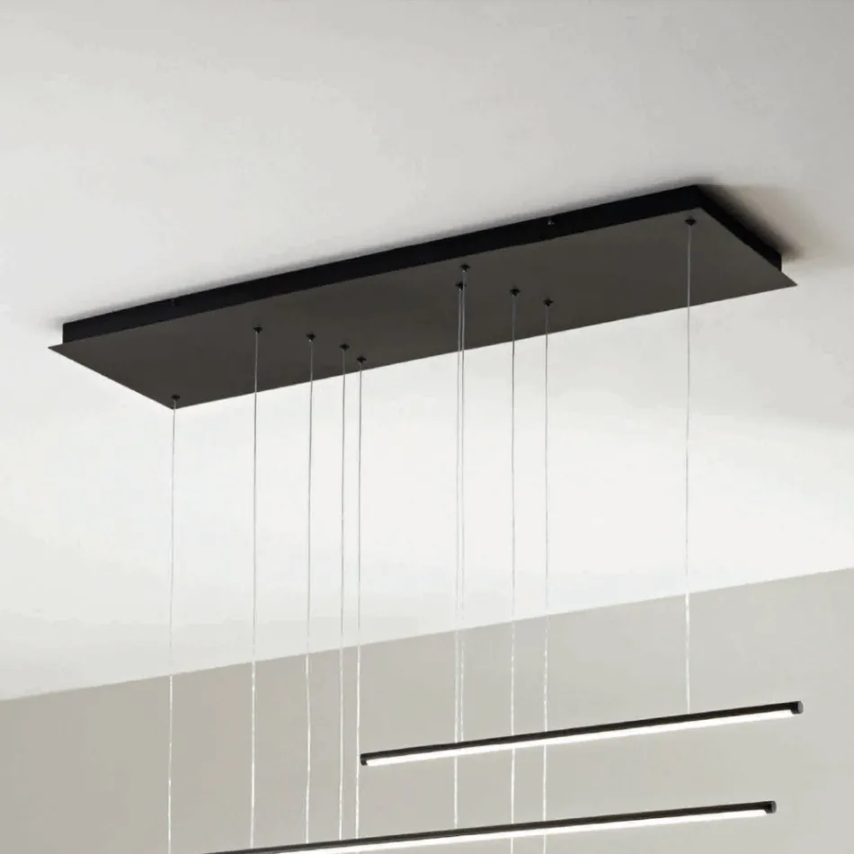 Chandelier with Horizontal LED Lights in Metal and Adjustable Cables - Orange Viadurini